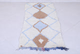 Soft Blue and Beige Moroccan Berber Rug 2.2 X 5.3 Feet - Handmade Diamond Pattern