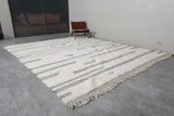 Spacious Moroccan Rug 10.4 X 11.9 FT - Minimalist Ivory & Gray Abstract Design