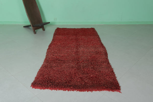 Authentic all-wool red Moroccan berber rug – 3.6 FT X 7.6 FT | Handcrafted wool carpet