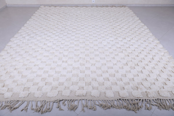 White checkered beige custom Moroccan rug