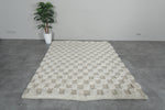 5.9 X 7.5 FT Moroccan Checkered Rug - Beige and Ivory Wool Rug