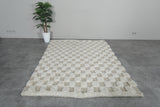 5.9 X 7.5 FT Moroccan Checkered Rug - Beige and Ivory Wool Rug