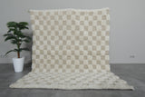 5.9 X 7.5 FT Moroccan Checkered Rug - Beige and Ivory Wool Rug