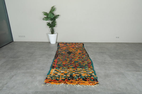 Colorful Moroccan wool rug - 3.4 ft x 8.3 ft - Handmade multicolor carpet