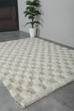 5.9 X 7.5 FT Moroccan Checkered Rug - Beige and Ivory Wool Rug