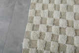 5.9 X 7.5 FT Moroccan Checkered Rug - Beige and Ivory Wool Rug