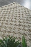 5.9 X 7.5 FT Moroccan Checkered Rug - Beige and Ivory Wool Rug