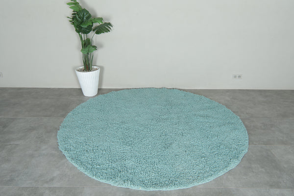 Custom Round Moroccan Rug - Handmade Aqua Blue Wool Carpet