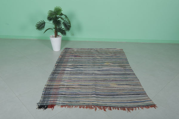 Handwoven Kilim 4.4 FT x 6.5 FT – Authentic Moroccan Wool Rug