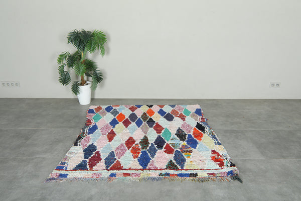 Multicolor Moroccan wool rug - 5.1 ft x 5.4 ft - Geometric boucherouite carpet