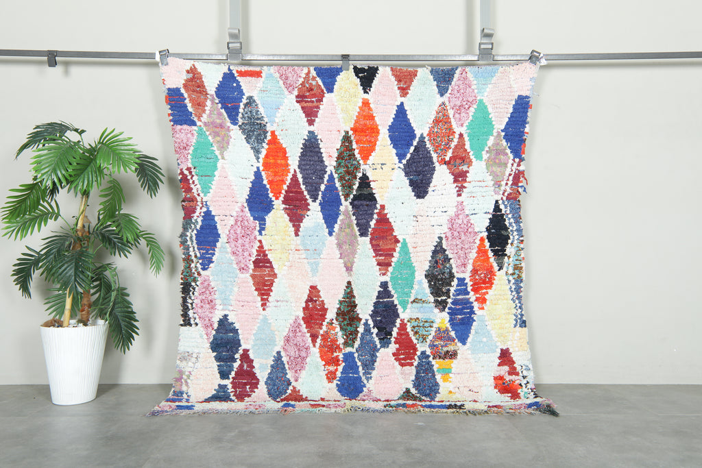 Multicolor Moroccan wool rug - 5.1 ft x 5.4 ft - Geometric boucherouite carpet
