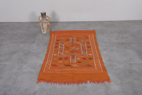 Orange berber Moroccan handwoven rug – 3 FT x 4.9 FT | Artisan crafted accent rug