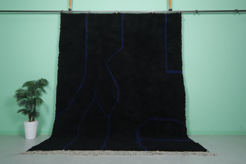 8.2 x 10.8 FT Moroccan Black Rug with Subtle Blue Lines – Modern Geometric Design