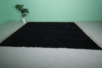 8.2 x 10.8 FT Moroccan Black Rug with Subtle Blue Lines – Modern Geometric Design