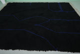 8.2 x 10.8 FT Moroccan Black Rug with Subtle Blue Lines – Modern Geometric Design