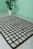 Handmade Moroccan Berber Rug - Bold Grid Pattern 4.6 x 7.1 ft