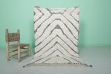 Small White Moroccan Rug with Chevron Stripes | 3.3 x 4.9 ft