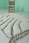 Small White Moroccan Rug with Chevron Stripes | 3.3 x 4.9 ft