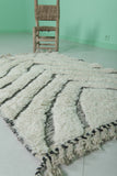 Small White Moroccan Rug with Chevron Stripes | 3.3 x 4.9 ft