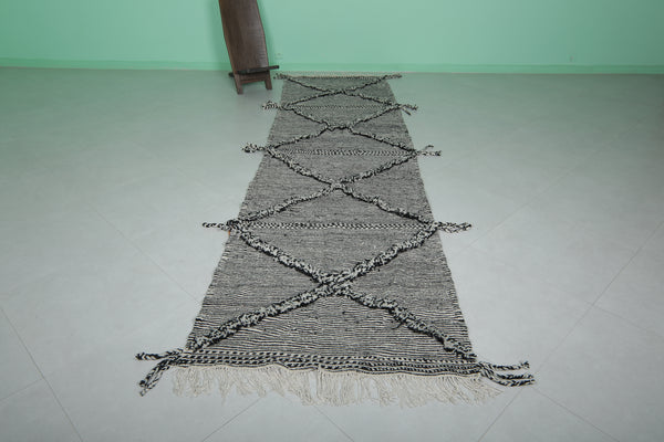 Moroccan runner rug – Black & white diamond pattern | 3.4 FT x 12.5 FT