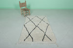 3.1 x 5 ft Moroccan Wool Rug – Black Diamond Pattern Ivory Shag