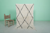 3.1 x 5 ft Moroccan Wool Rug – Black Diamond Pattern Ivory Shag