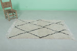 3.1 x 5 ft Moroccan Wool Rug – Black Diamond Pattern Ivory Shag