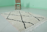 3.1 x 5 ft Moroccan Wool Rug – Black Diamond Pattern Ivory Shag