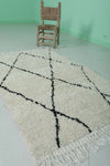 3.1 x 5 ft Moroccan Wool Rug – Black Diamond Pattern Ivory Shag