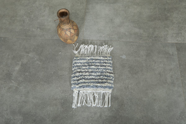Small gray & white Moroccan striped rug - 0.7 ft x 0.7 ft