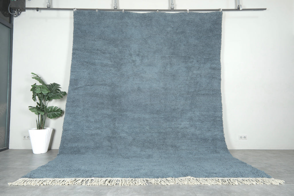 Minimalist blue Moroccan rug - Handmade carpet - 9.1 ft x 12.2 ft