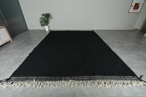 Handmade black wool rug - Minimalist solid design - Moroccan custom rug