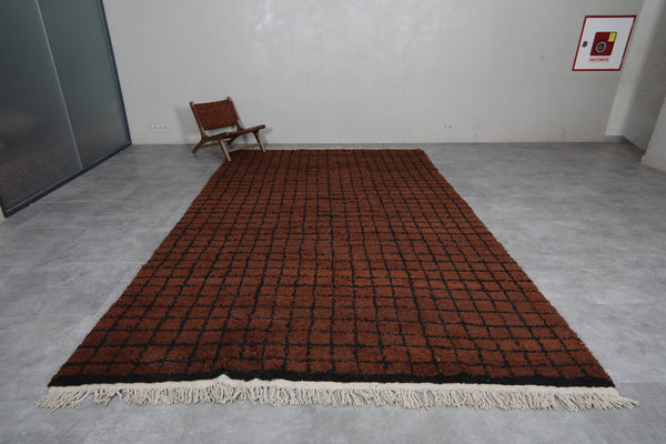 Large Moroccan rug 8.4 x 14.2 Ft rich brown and black grid design | Modern boho decor