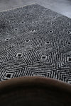 Black and White Moroccan Rug 8.4 x 10.4 Ft | Geometric Diamond Pattern