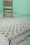 Handmade Moroccan Ivory Wool Rug 2 x 2.9 FT – Black Dots and Tassels