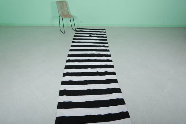 Handwoven kilim 3.2 FT x 11.3 FT – Authentic Moroccan rug with geometric patterns