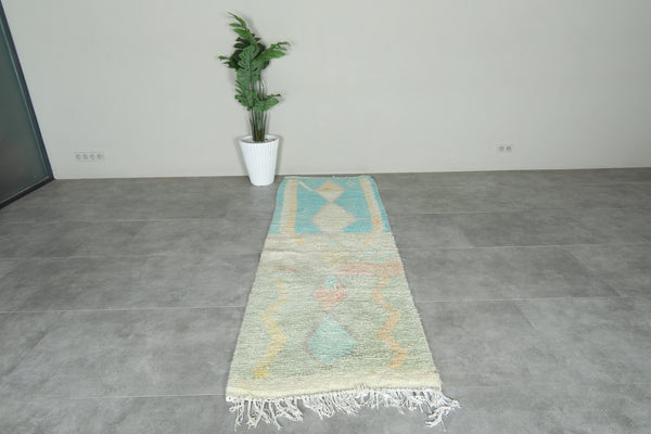 Beige & blue runner Moroccan rug - 2.9 ft x 9 ft