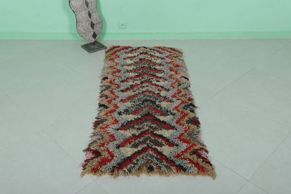 Handwoven Moroccan rug 2.2 x 5.5 FT | Chevron pattern in bold colors | Wool accent