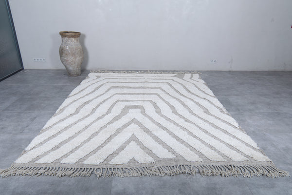 Custom white Moroccan wool rug with subtle beige stripes