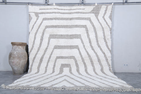 Custom White Moroccan Wool Rug with Subtle Beige Stripes