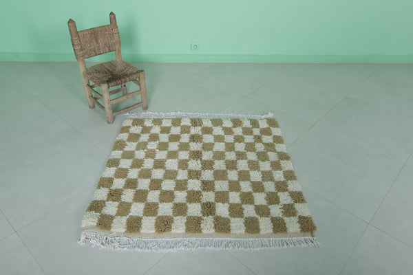 Small Moroccan beni ourain rug – 3.5 x 3.3 ft | Neutral checkered design