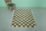 Small Moroccan Beni Ourain Rug – 3.5 x 3.3 ft | Neutral Checkered Design