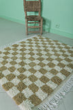 Small Moroccan Beni Ourain Rug – 3.5 x 3.3 ft | Neutral Checkered Design