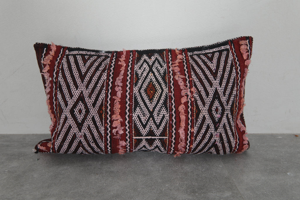 Handwoven Moroccan kilim pillow cover – 13.7 inches x 22.4 inches | Tribal red & black wool