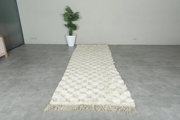 White and beige checkered Moroccan runner rug - 11.9 ft x 3.9 ft