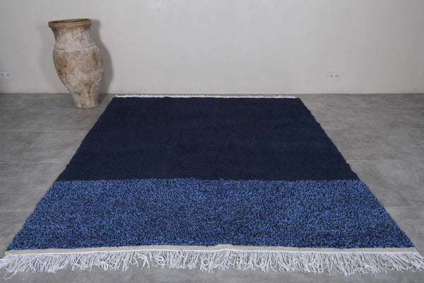 7.6 x 8.2 ft Moroccan rug - Deep midnight blue with textured border
