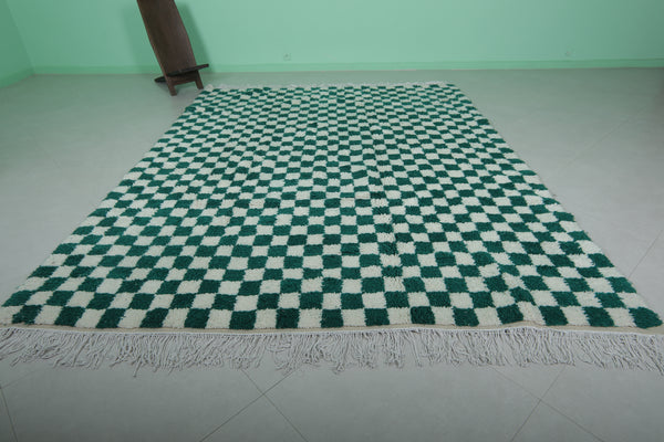 Classic Moroccan berber checkered rug - Green & white 8.2 x 10.3 ft