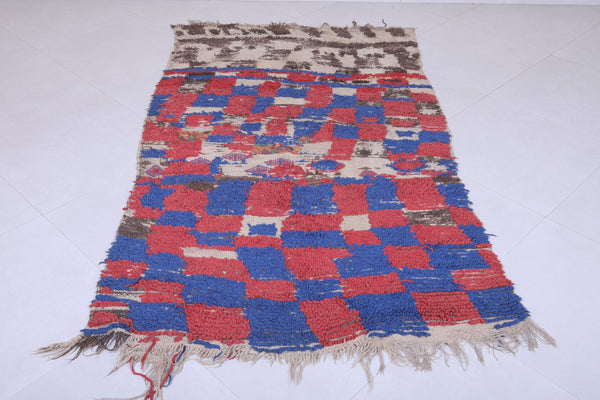 Unique Moroccan berber rug - 3.9 x 7.1 ft | Bold red and blue carpet