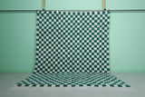 Classic Moroccan Berber Checkered Rug - Green & White 8.2 x 10.3 ft