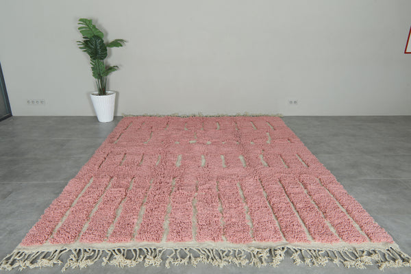 Custom Pink Moroccan Rug – Handmade Wool Berber Carpet with Ivory Stripes